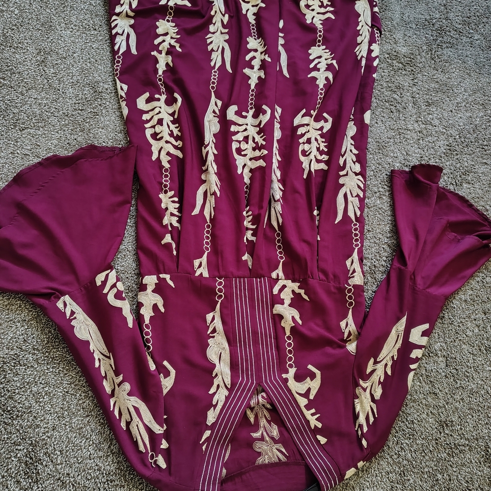 Chic Burgundy and Cream Long Sleeve Dress